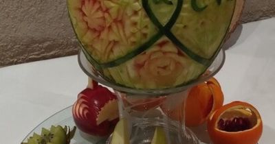 Obstkunst Platte mit Melone Hochzeit