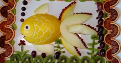 Obstkunst Platte Fisch Melone